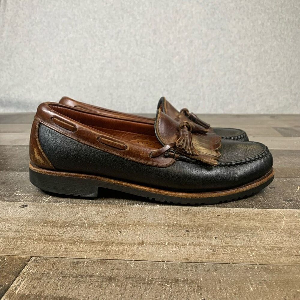Allen Edmonds Mens 8.5D Nashua Tassel Loafers Brown Black Slip-On Pebbled Shoes